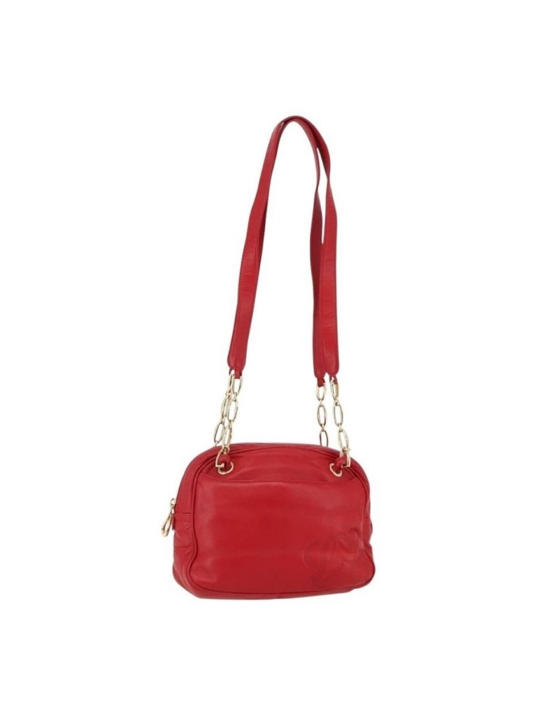 Authentic Loewe Anagram Chain Shoulder Bag Leather Red Gold